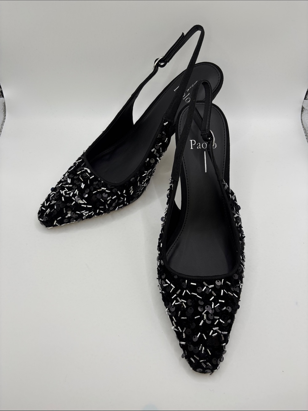 Paolo Black Beaded Slingback Heels